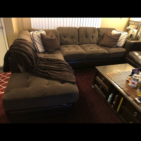 L-shaped expresso beautiful couches with leather - Picture 2 of 8